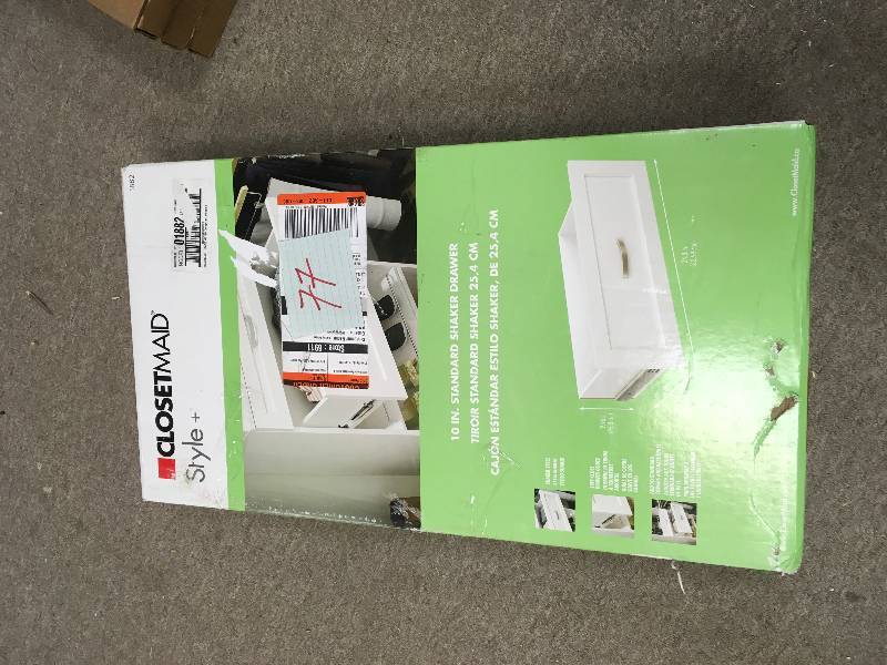 lot 77 image: ClosetMaid 1882 1025 White Melamine Shaker Drawer Kit for 25 W Closet System NOT USED