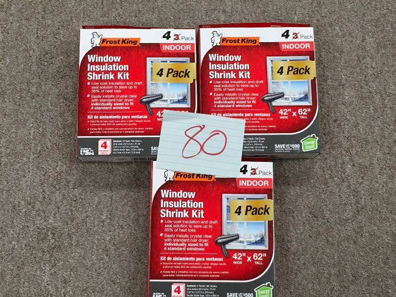 lot 80 image: LOT OF 3 Frost King EO Indoor Window Insulation Kit (4 per Pack) not used