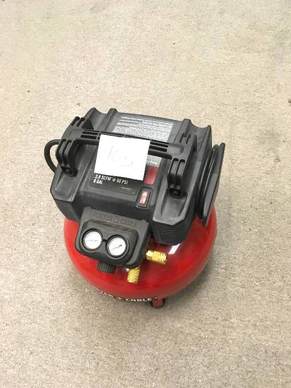 lot 103 image: Porter-Cable 6 Gal. 150 PSI Portable Electric Pancake Air Compressor  used in working condition