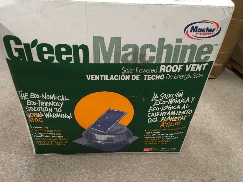 lot 109 image: Master Flow 500 CFM Solar Powered Roof Mount Exhaust Fan not used
