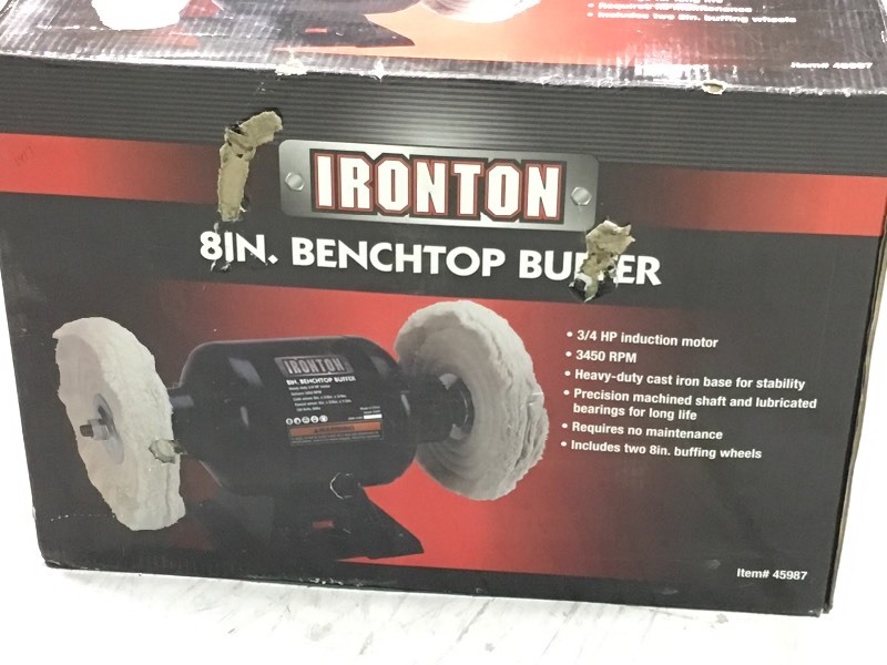 lot 121 image: Ironton Benchtop Buffer - 34 HP, 8in. Dia. Wheel not used