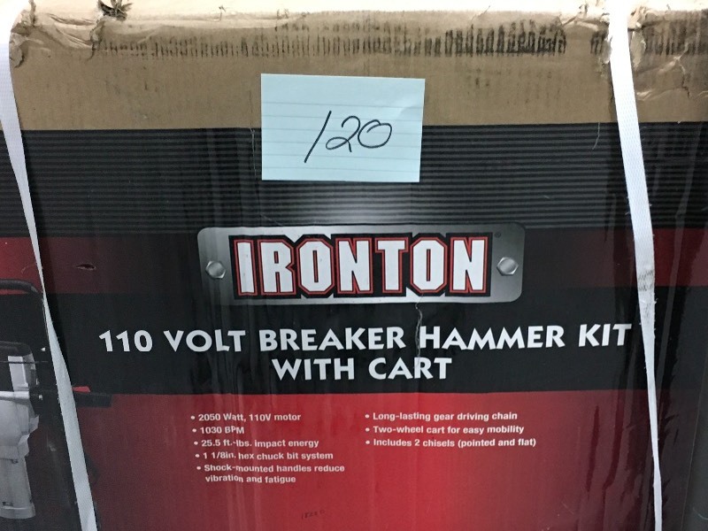lot 120 image: Ironton Breaker Hammer Kit with Cart  15 Amp  not used