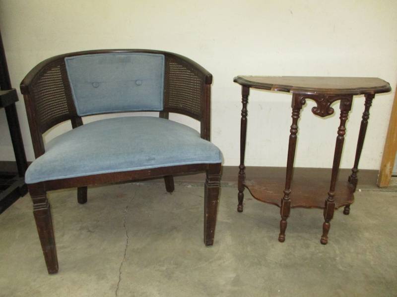Antique wooden chair with side table