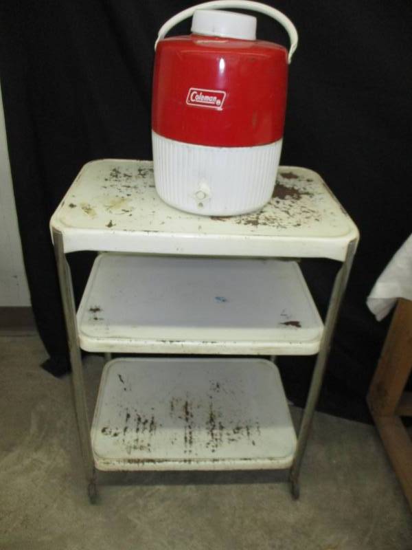 Metal Cart and Coleman water Jug