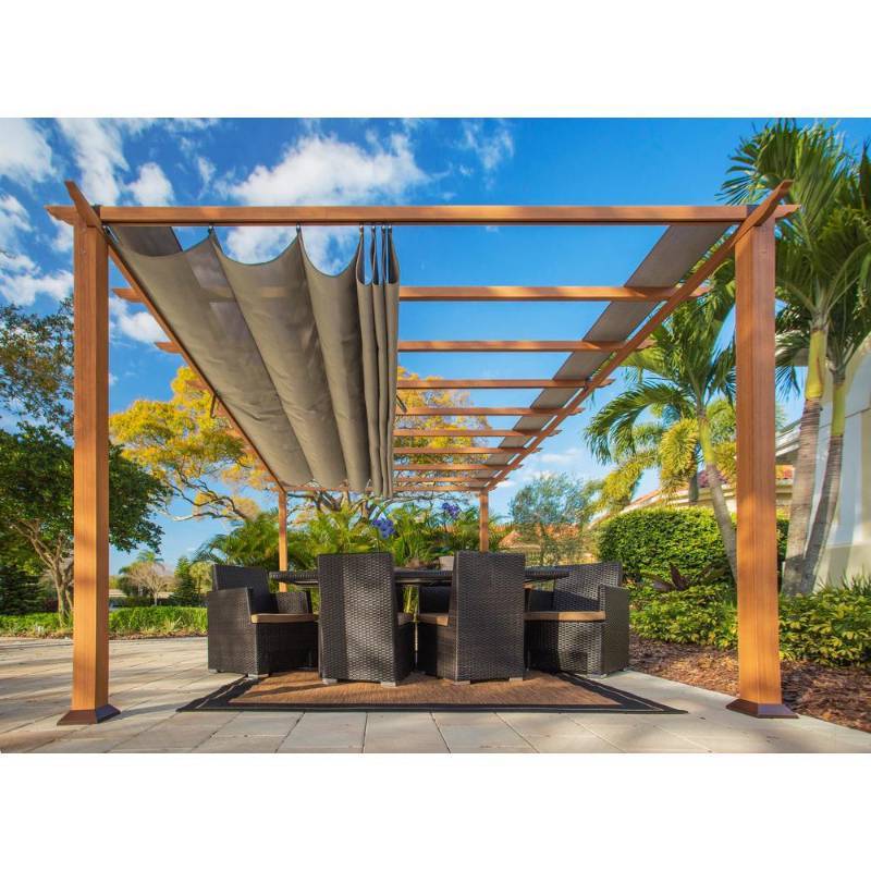 lot 85 image: Paragon 11 ft. x 16 ft. Pergola with the Look of Canadian Wood and Sand Canopy - MISSING Box 33