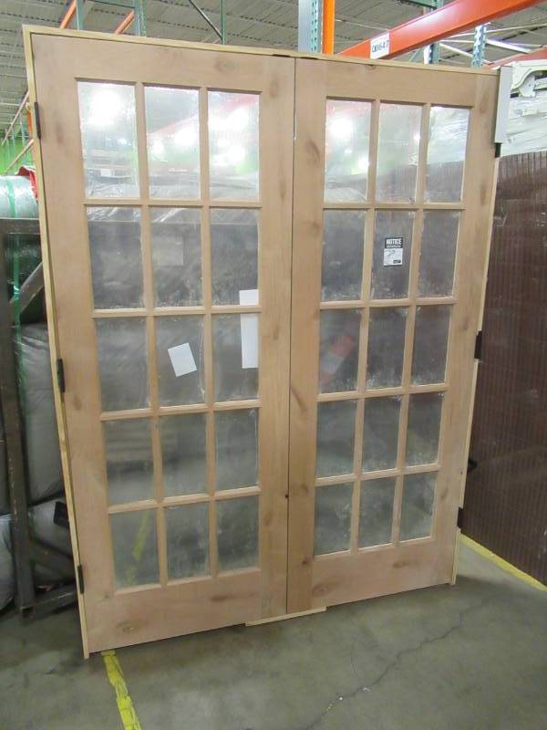lot 41 image: MMI Door 60 in. x 80 in. Both Active Unfinished Pine Glass 15-Lite Clear True Divided Prehung Interior French Door