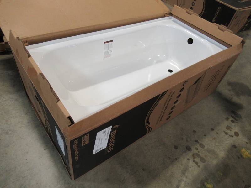 lot 53 image: Briggs Pendant 60-in White Porcelain Enameled Steel Rectangular Right-Hand Drain 805831