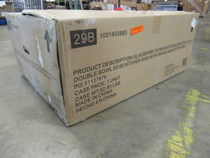 lot 70 image: Glacier Bay Drop-in Stainless Steel 33 in. 4-Hole Double Basin 5050 Kitchen Sink Kit in Satin