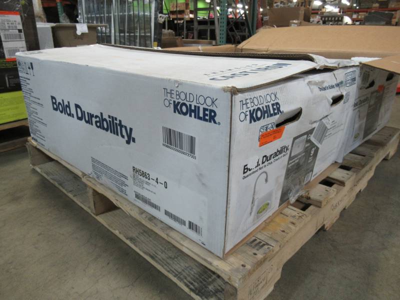 lot 71 image: Kohler Cape Dory Drop-in Cast Iron 33 in. 4-Hole Single Bowl Kitchen Sink in White, Model K-RH5863-4-0