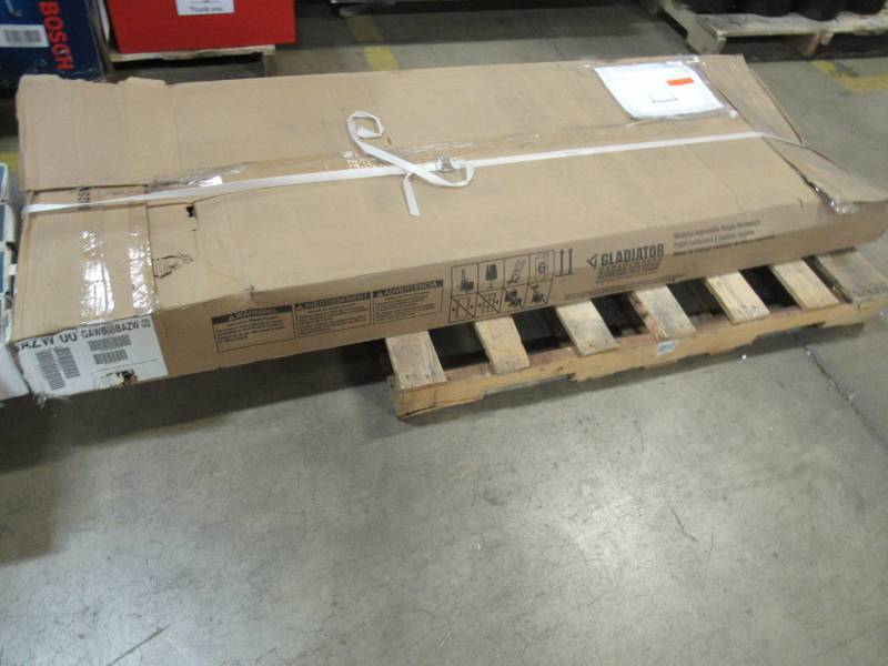 lot 22 image: Gladiator Premier Series 42 in. H x 72 in. W x 25 in. D Bamboo Top Adjustable Height Workbench in Everest White GAWB06BAZW