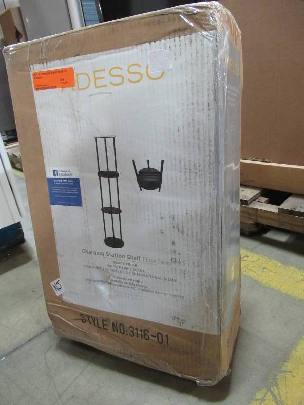 lot 121 image: Adesso 66.5 in. Charging Station Shelf Floor Lamp, Model 3116-01
