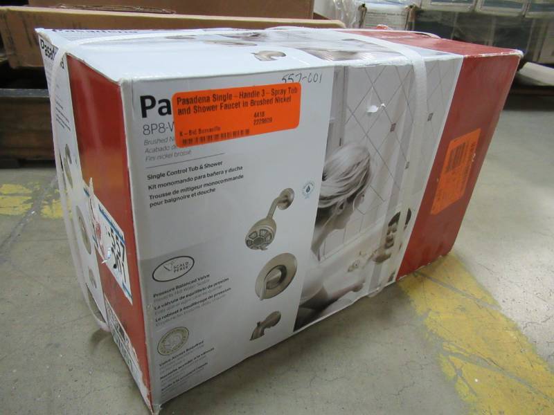 lot 126 image: New in Box - Pfister Pasadena Single-Handle 3-Spray Tub and Shower Faucet in Brushed Nickel