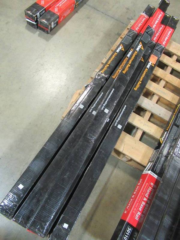 lot 135 image: 9 Cases of Peak Aluminum Railing 6 ft. Aluminum Hand and Base Rail in Black, Model 50111