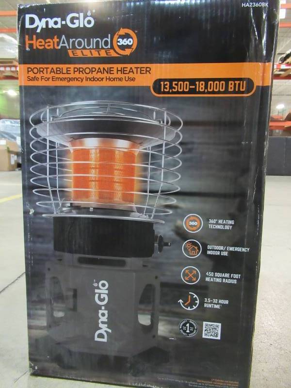 lot 171 image: Dyna-Glo 18K BTU HeatAround 360 ELITE Portable Propane Heater in Black HA2360BK
