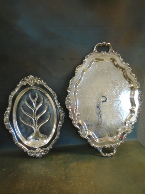 lot 29 image: Antique Silver-Plated Platter and a Service Tray