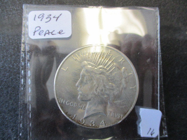 AU 1934 Peace Silver Dollar