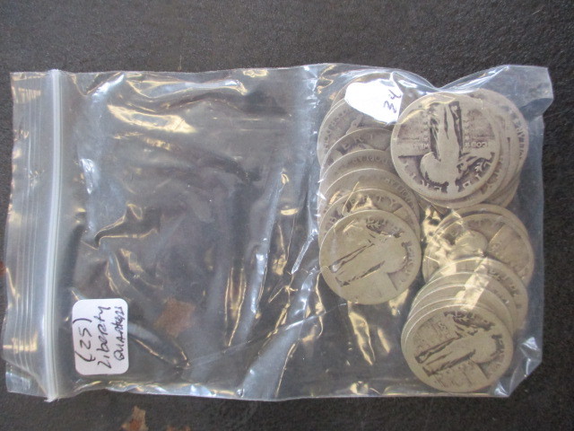 Lot of (25) No Date Standing Liberty Quarters-5 oz of 90% Silver