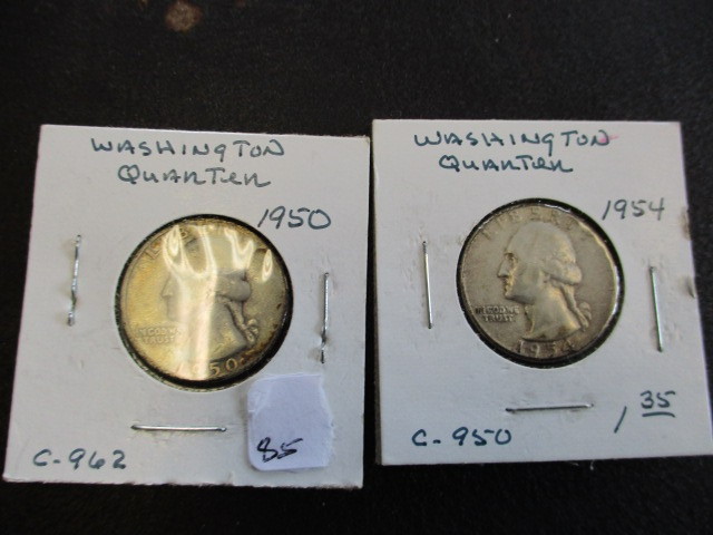1950 & 1954 90% Silver Washington Quarters