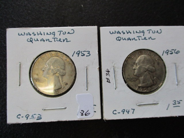 1953 & 1956 90% Silver Washington Quarters