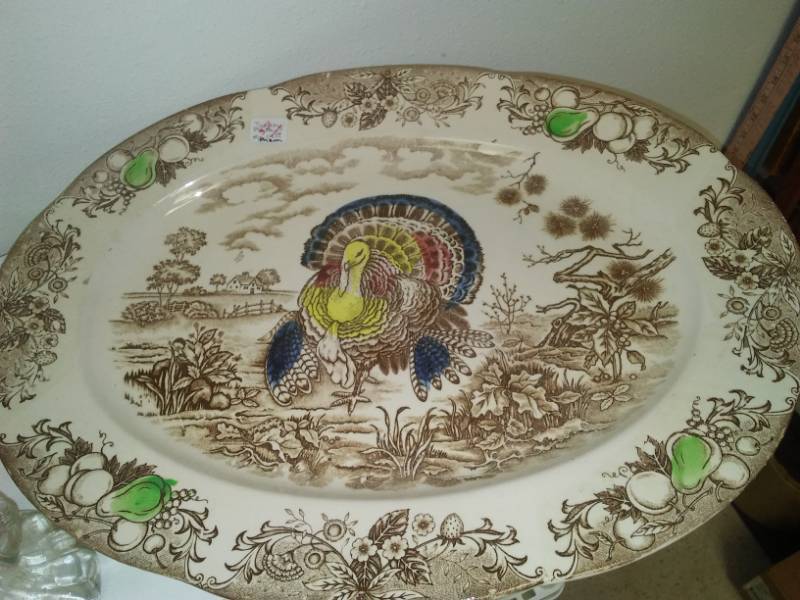 lot 62 image: Vintage turkey platter, England teapot and more.