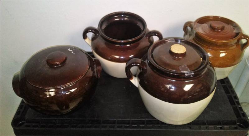 lot 82 image: 4 crock Bean Pots.