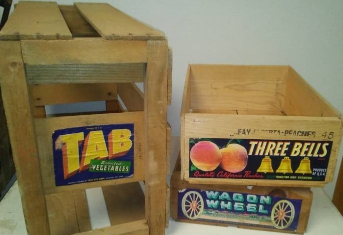 lot 93 image: 3 wood fruit crates - excellent.