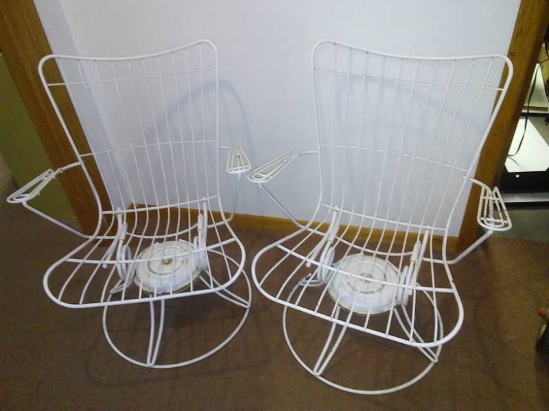 lot 109 image: 2 spring back patio metal chairs swivel.