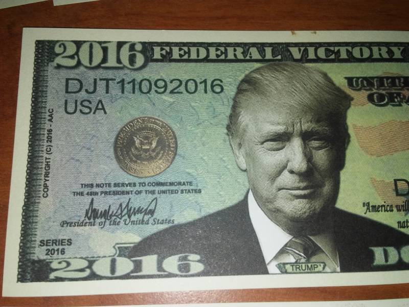 lot 129 image: 10-2016 Donald J Trump Federal Victory Note - Punk Your favorite Democrat