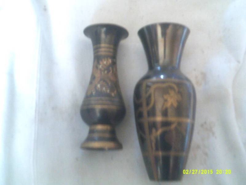 2 ETCHED BRASS VASES