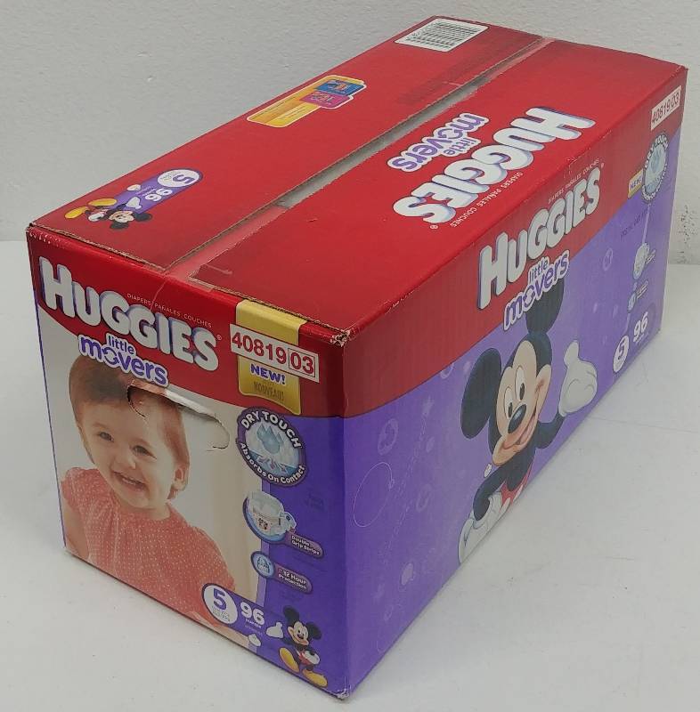 lot 14 image: Unopened Huggies Little Movers Diapers, qty96, size 5