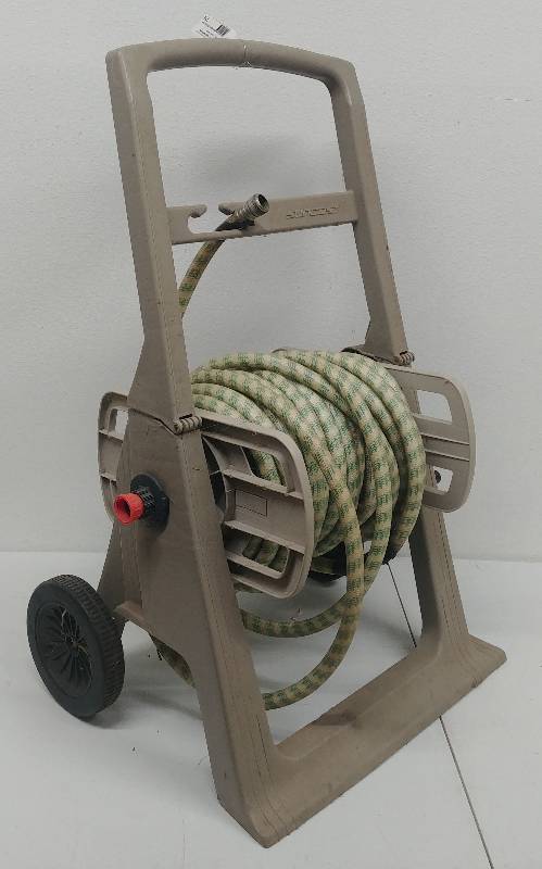lot 79 image: Suncast rolling hose caddy reel with hose