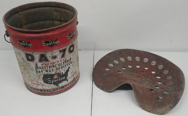 lot 137 image: Antique Vintage Farm Tractor Seat & Can