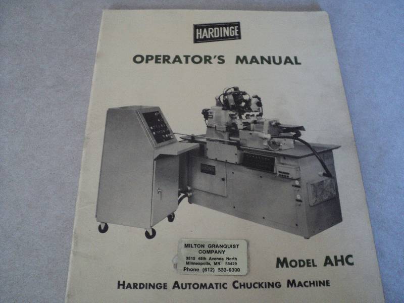lot 67 image: Machine Tool Manual  Hardinge AHC ...