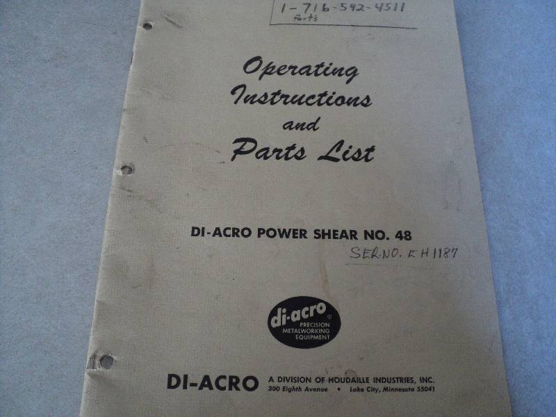 lot 74 image: Machine Tool Manual  Di-Acro No. 4...