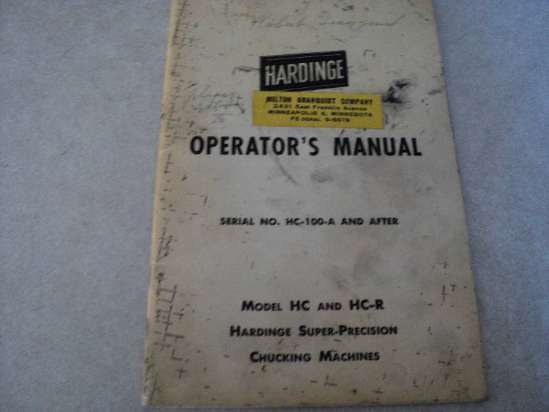 lot 88 image: Machine Tool Manual  Hardinge HC &...