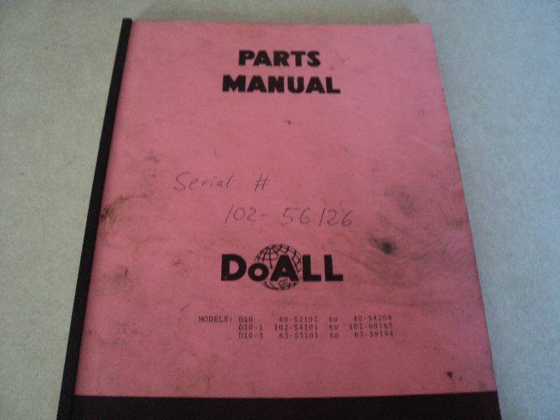 lot 92 image: Machine Tool Manual  DoAll D10 Sur...