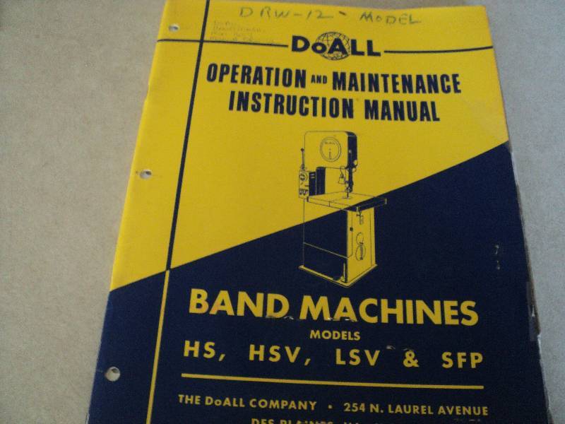lot 109 image: Machine Tool Manual  DoAll HS, HSV...