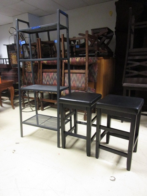 PAIR OF STOOLS AND A STAND