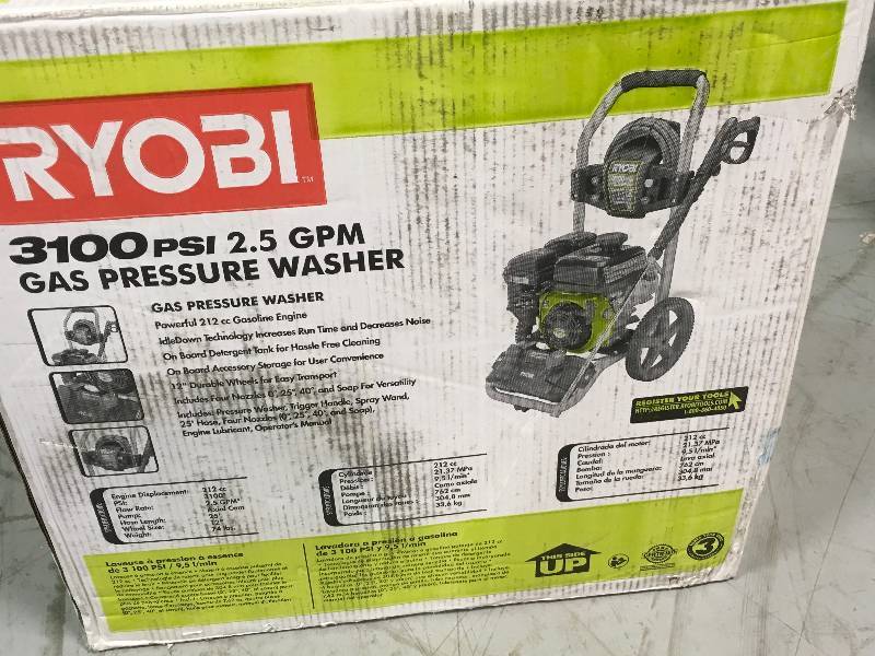lot 23 image: Ryobi RY80544 3,100-PSI 2.5-GPM 212cc Gas Pressure Washer with Idle Down  in good working condition