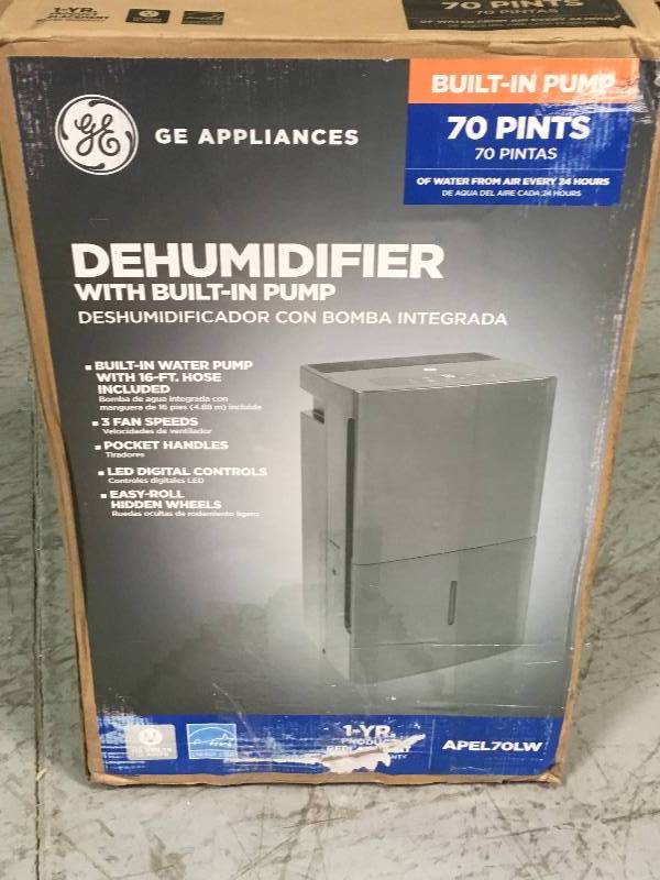 lot 25 image: GE Dehumidifier with Built-in Pump APEL70LW not used