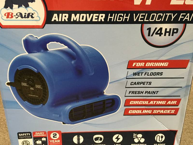 lot 30 image: B-Air VP-25 BLUE 14 HP 900 CFM 9 in. Air Mover Carpet Dryer Floor Fan for Home not used