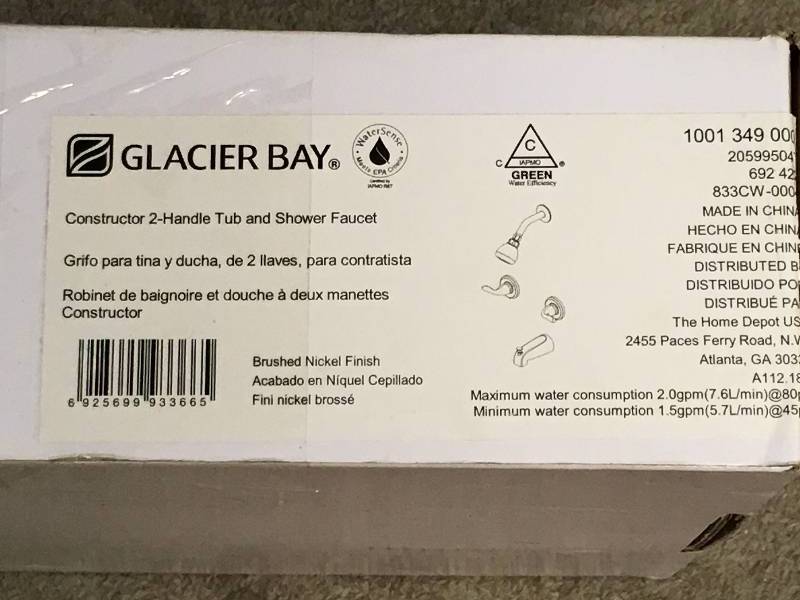 lot 38 image: Glacier Bay Constructor 2-handle Tub and Shower Faucet Brushed Nickel not used