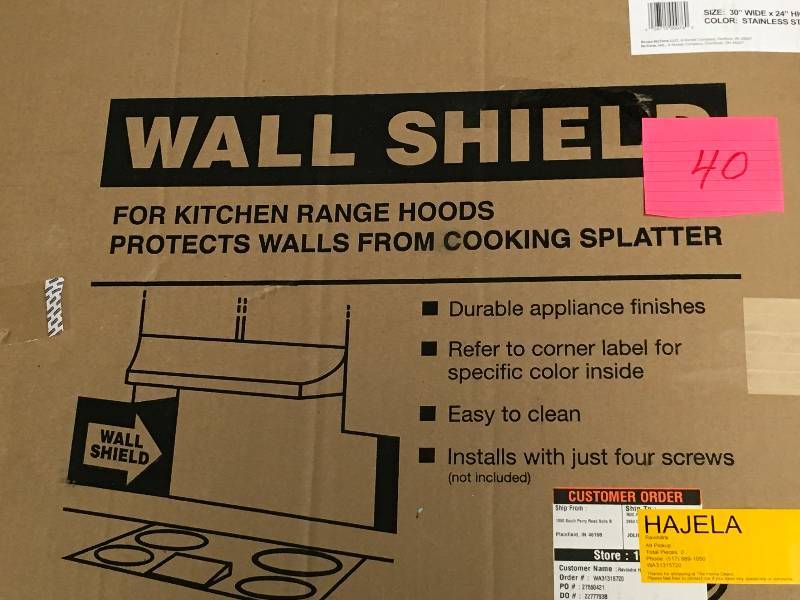 lot 40 image: Broan SP3004 Stainless Steel 30 Backsplash, Provides easy clean-up of cooking splatter, Durable finish, Installs easily with four screws,(SP-3004 SP 3004) not used
