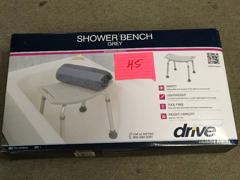 lot 45 image: Drive Medical RTL12203KDR Gray Bathroom Safety Shower Tub Bench Chair new
