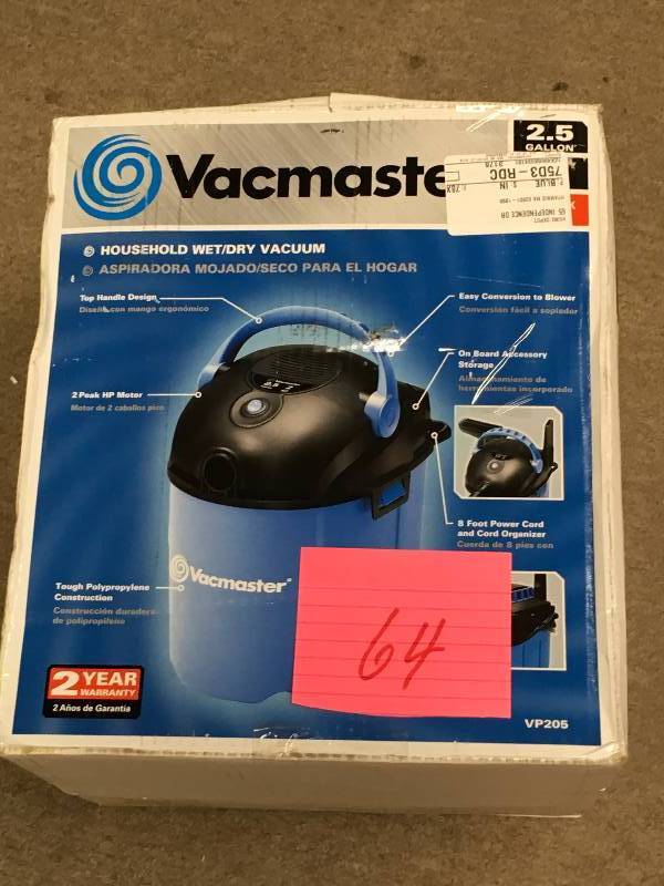 lot 64 image: Vacmaster 2.5-gal. WetDry Vacuum with Blower Function in working condition