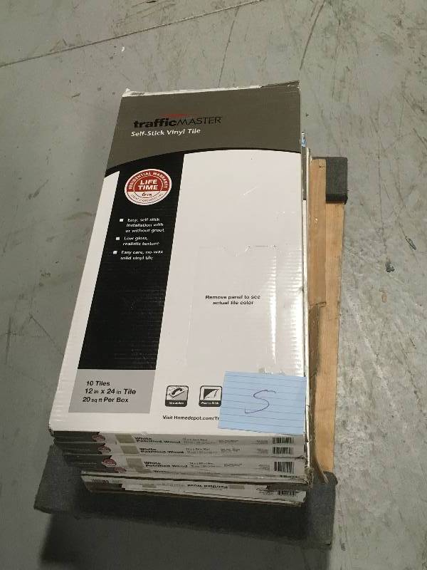 lot 5 image: 8 CASES TrafficMASTER White Petrified Wood 12 in. x 24 in. Peel and Stick Vinyl Tile (20 sq. ft.  case) Not Used