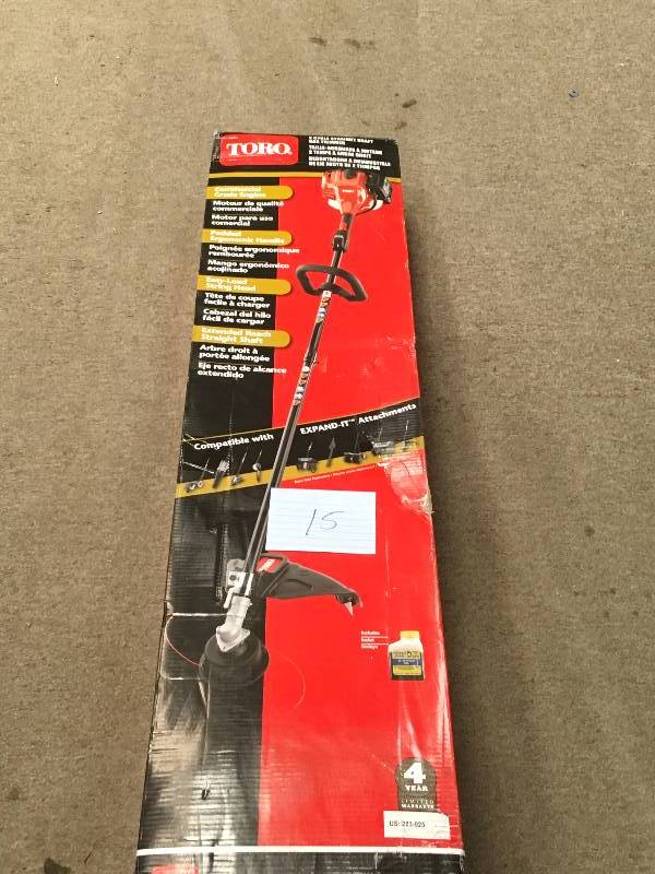 lot 15 image: Toro 2-Cycle 25.4cc Attachment Capable Straight Shaft Gas String Trimmer USED in working condition