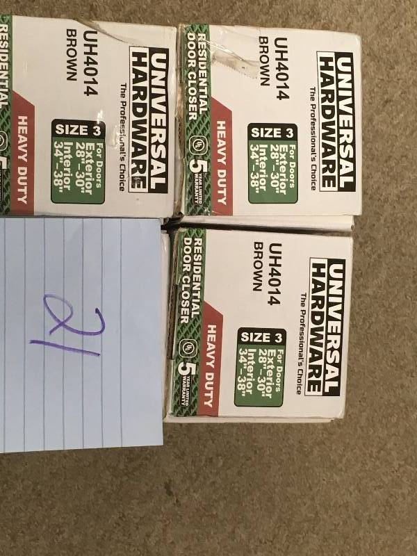 lot 21 image: Universal Hardware Heavy-Duty Brown Residential Door Closer LOT OF 4 not used