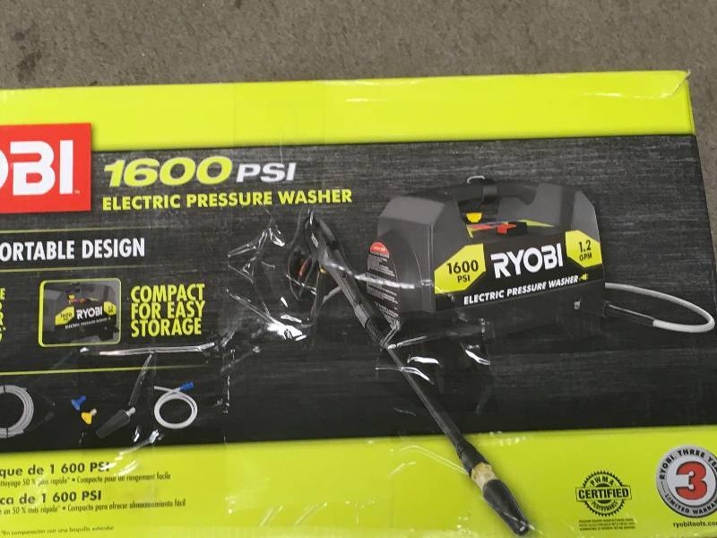 lot 22 image: Ryobi 1,600 PSI 1.2 GPM Electric Pressure Washer in working condition