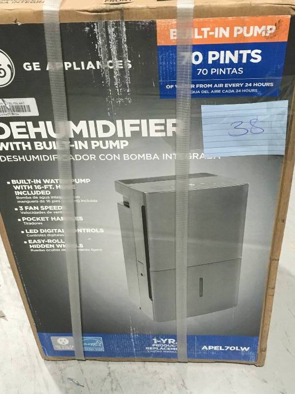 lot 38 image: GE 70 pt. Dehumidifier with Built-In Pump, ENERGY STAR not used
